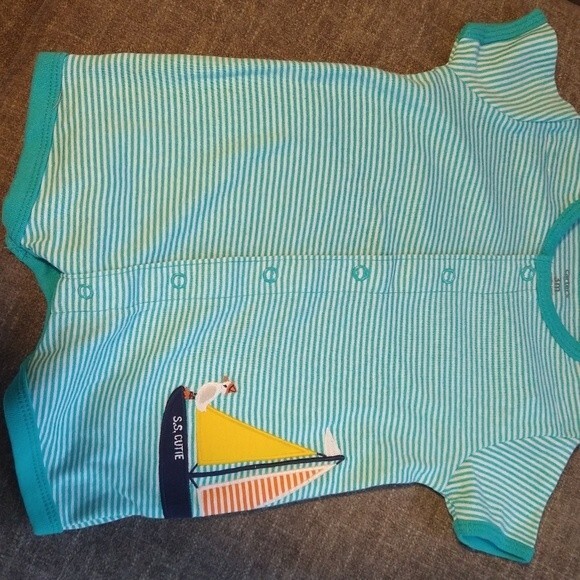 Turquoise Striped Romper - Picture 2 of 7